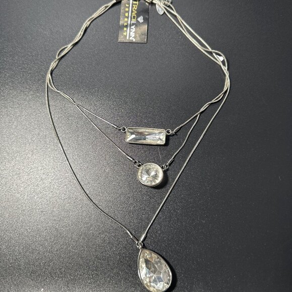 Traci Lynn Triple Tier Necklace Tri-Me Silver Tone - Picture 2 of 2